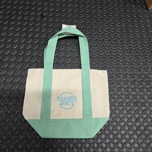 Trader Joe's Pastel Green & Cream Canvas Mini Tote Bag